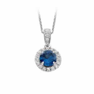 Sapphire and Diamond Halo Pendant in 9K White gold